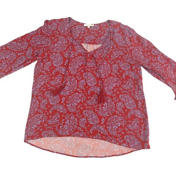 Skies Are Blue (S) Padenia Tassel Detail Split Neck Top - Stitch Fix Blouse - Picture 12 of 13